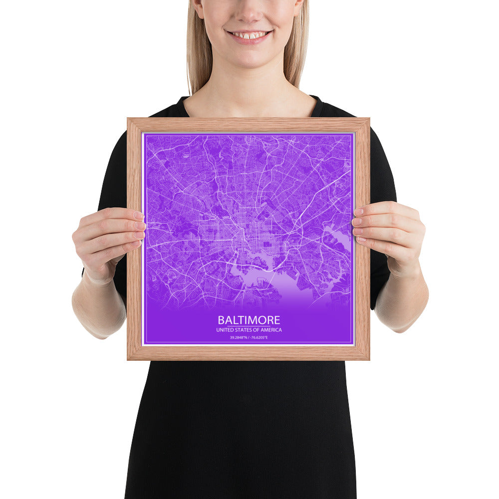 Baltimore Purple and White Framed Map