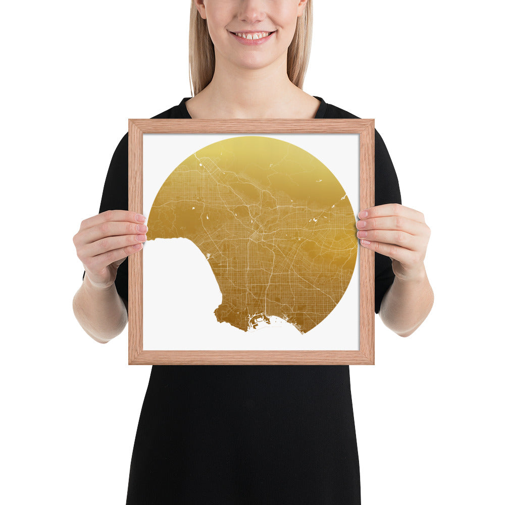 Los Angeles Gold on White Framed Map
