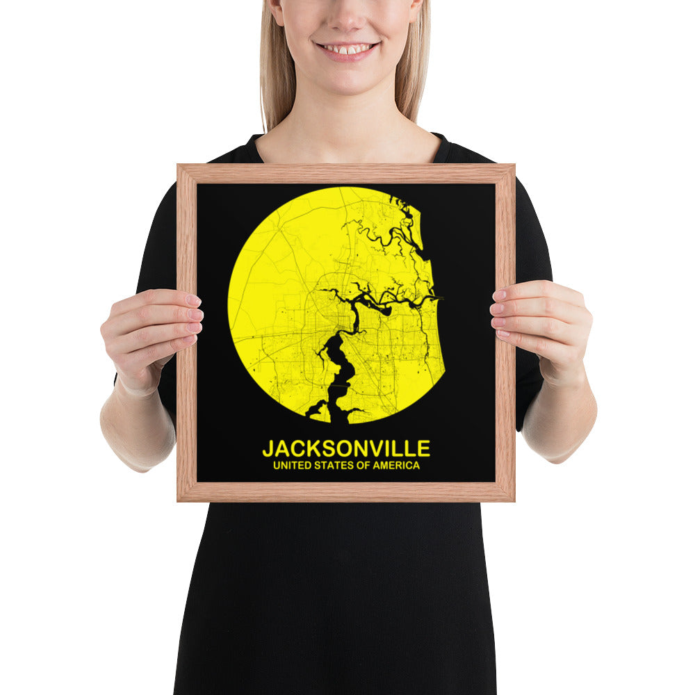 Jacksonville Circular Yellow Framed Map