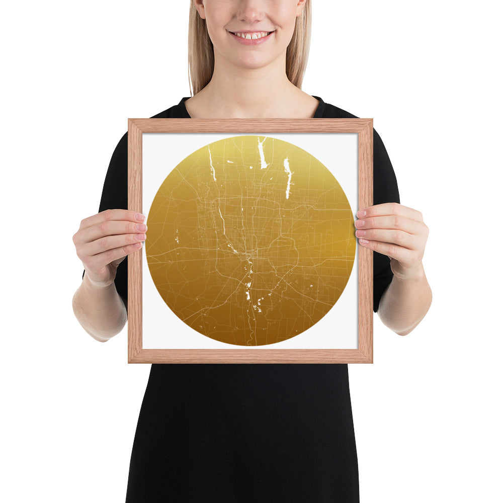 Columbus Gold on White Framed Map