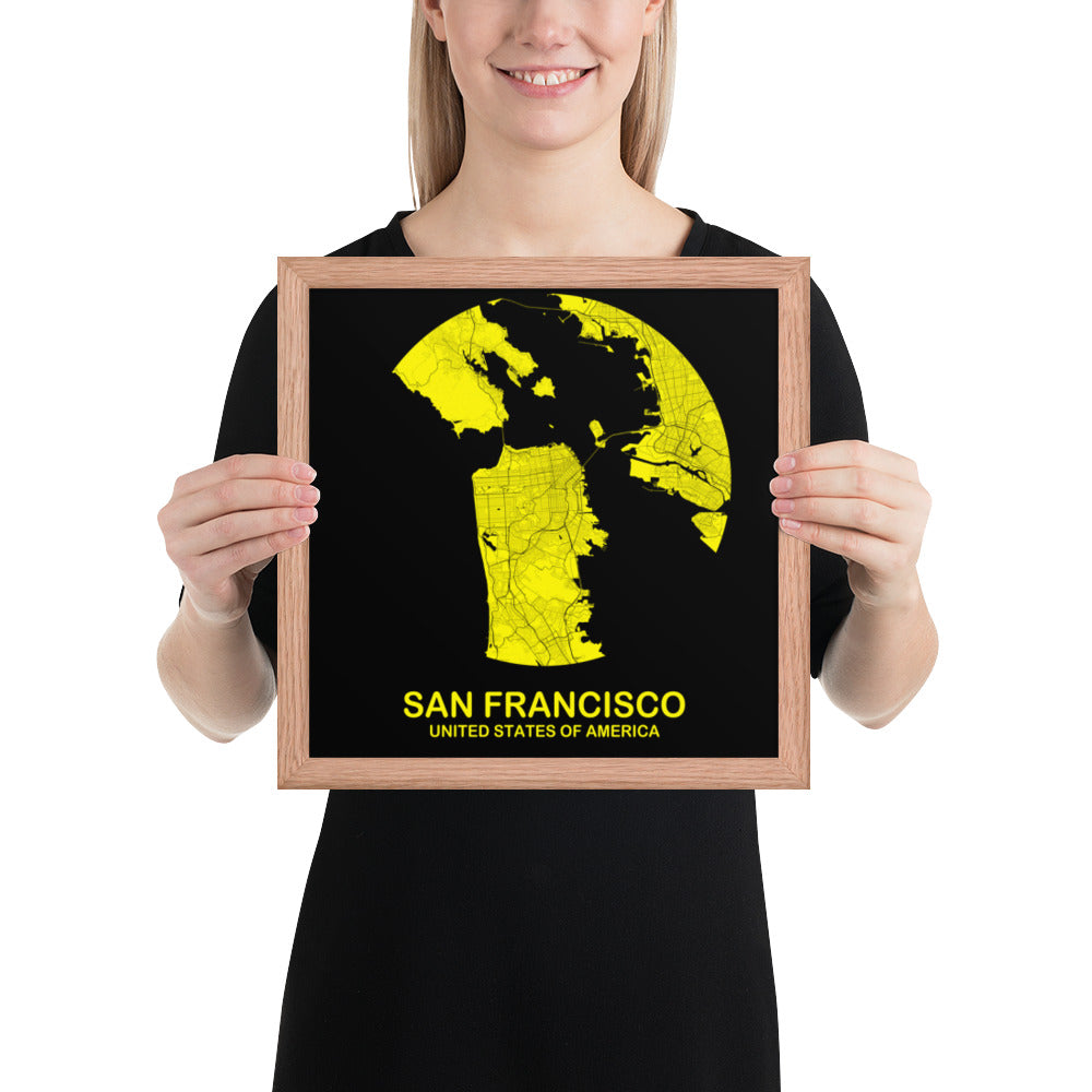 San Francisco Circular Yellow Framed Map