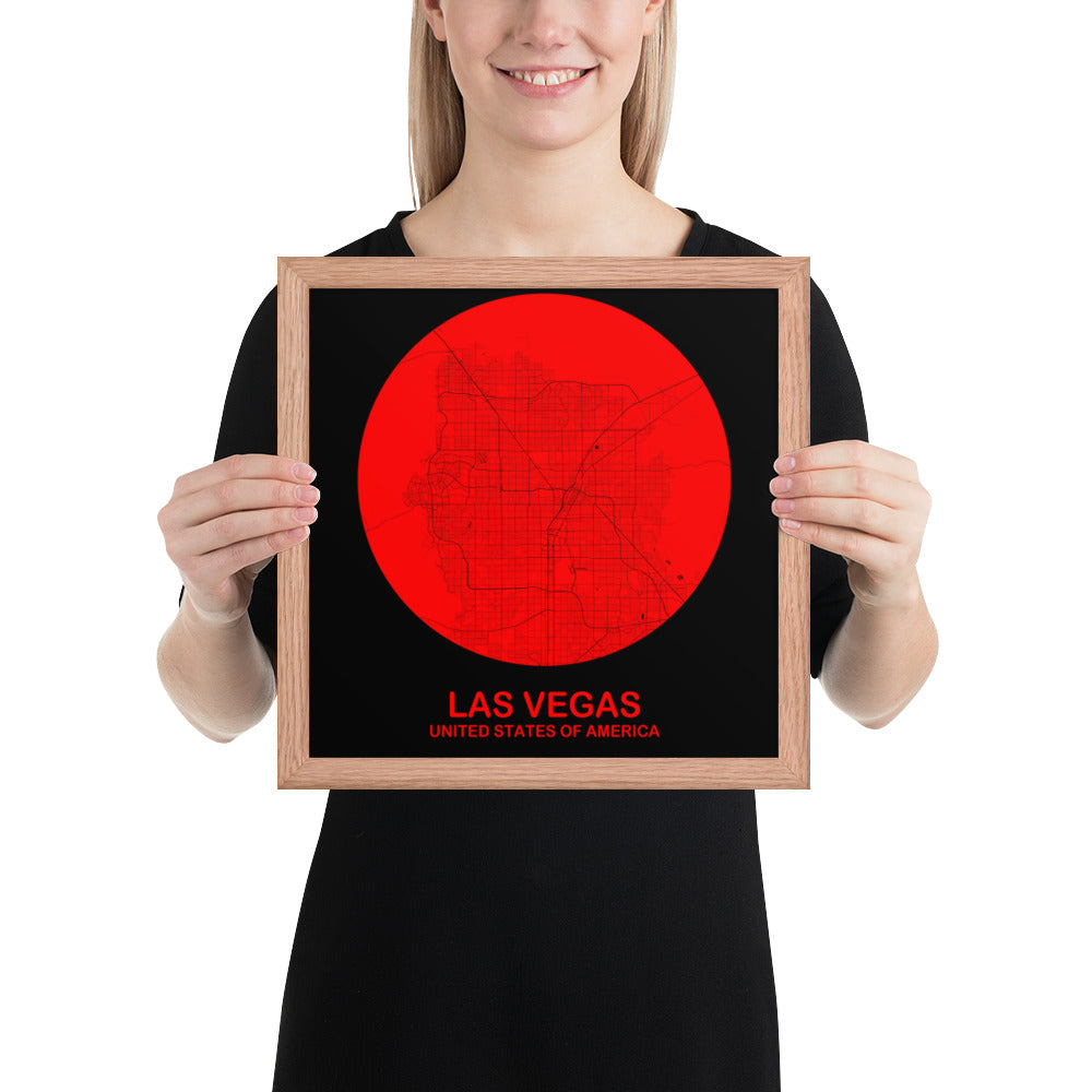 Las Vegas Circular Red Framed Map