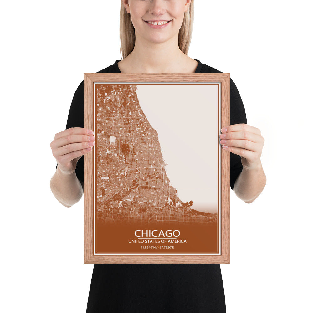 Chicago Brown and White Framed Map