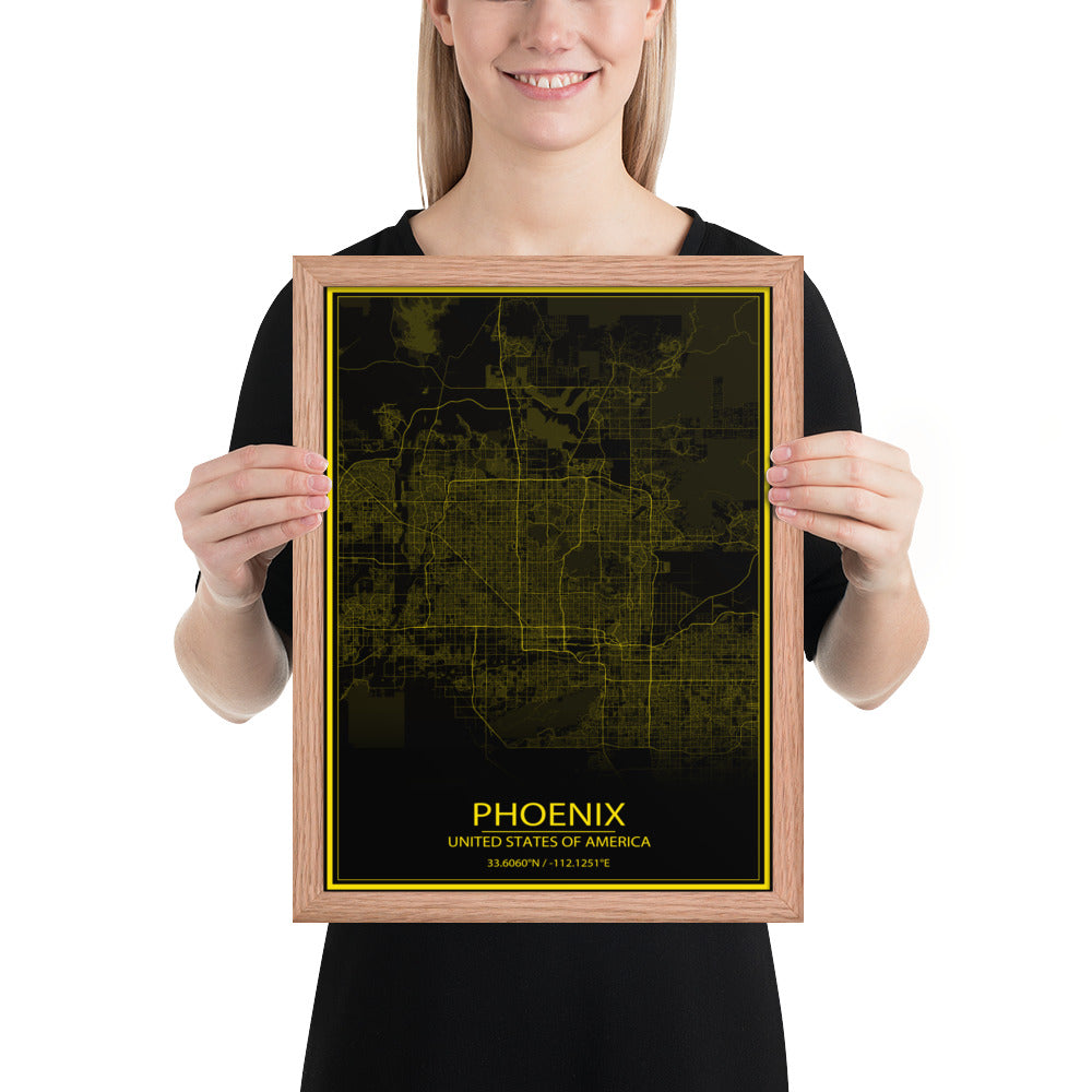 Phoenix Black and Yellow Framed Map