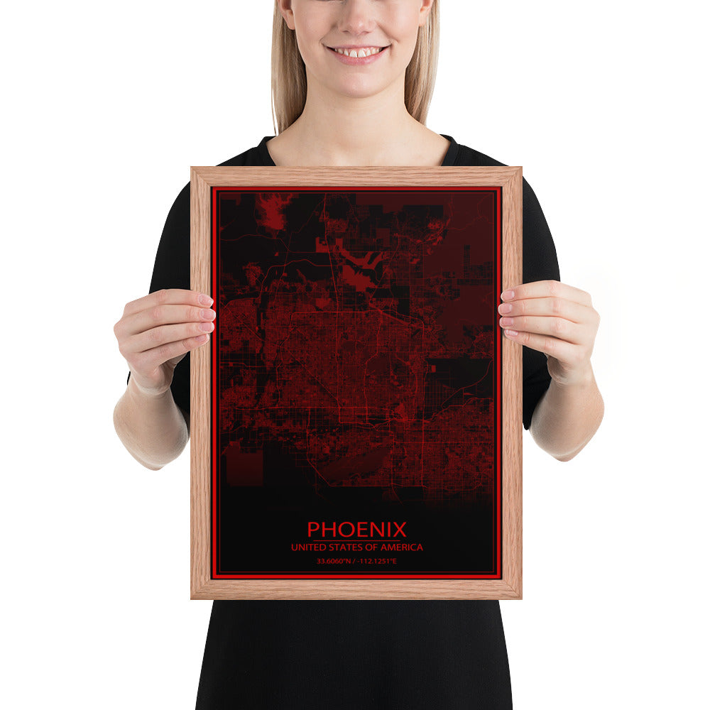 Phoenix Black and Red Framed Map