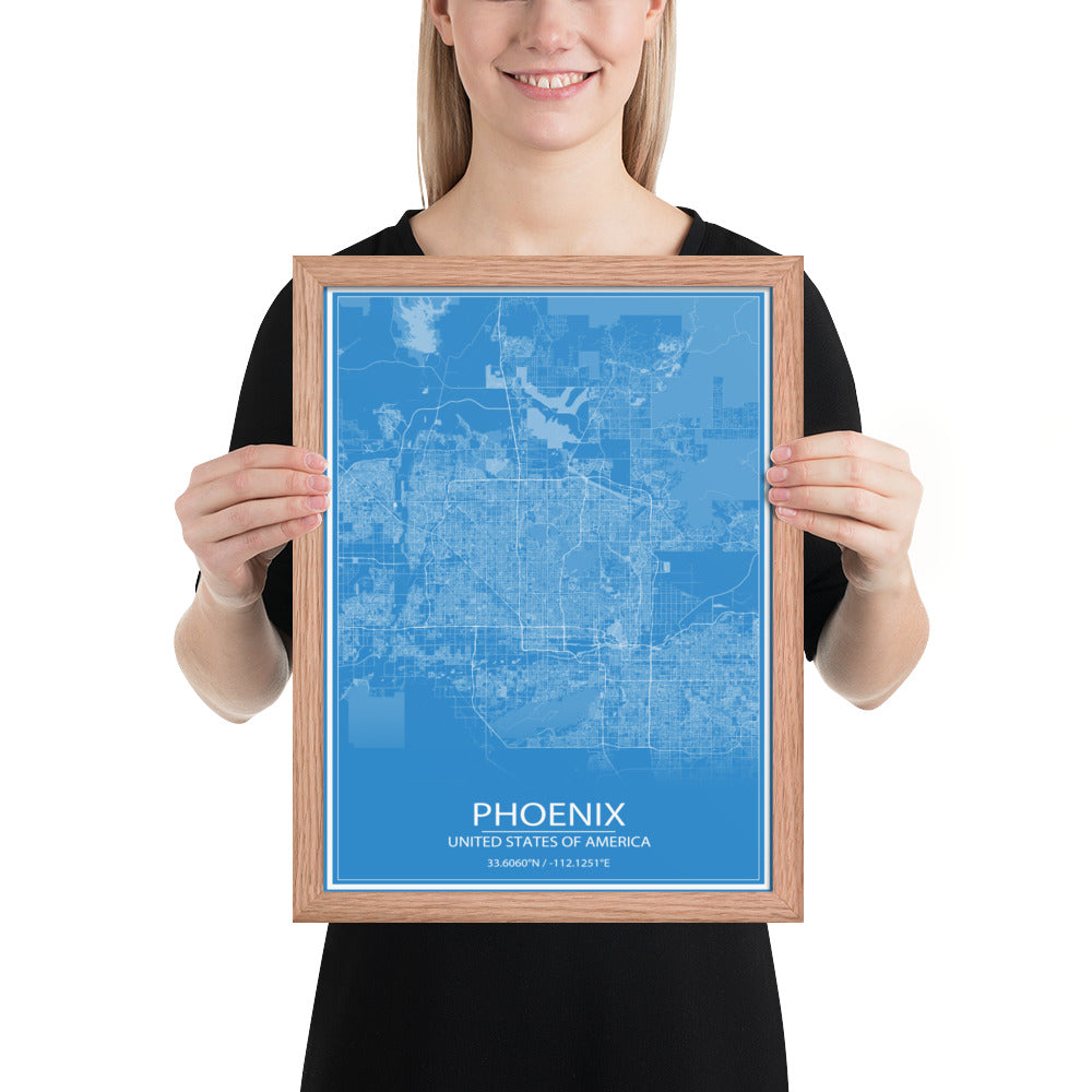 Phoenix Blue and White Framed Map