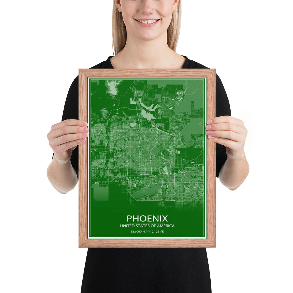 Phoenix Green and White Framed Map