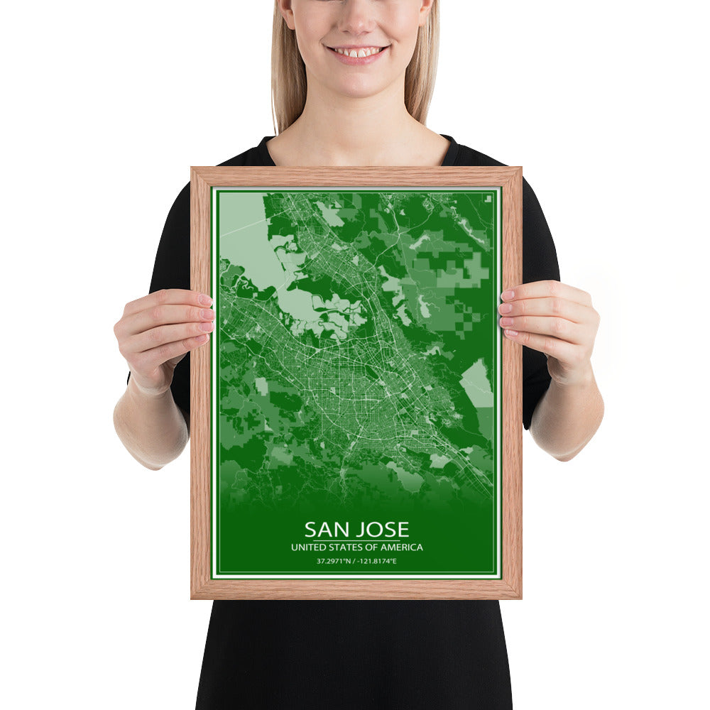 San Jose Green and White Framed Map