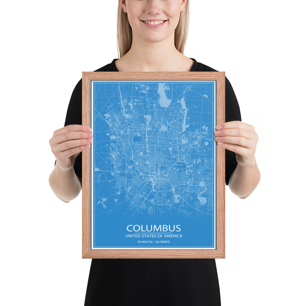 Columbus Blue and White Framed Map