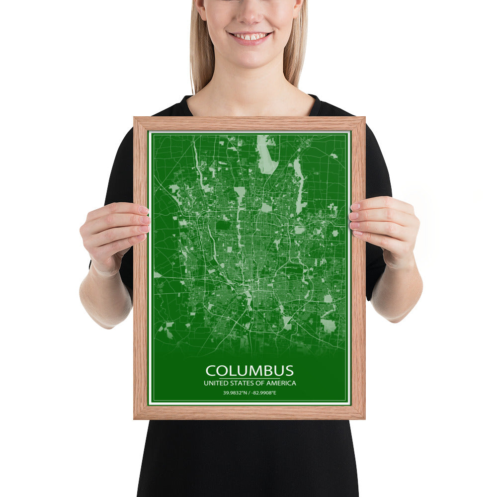 Columbus Green and White Framed Map