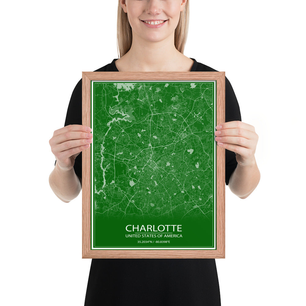 Charlotte Green and White Framed Map