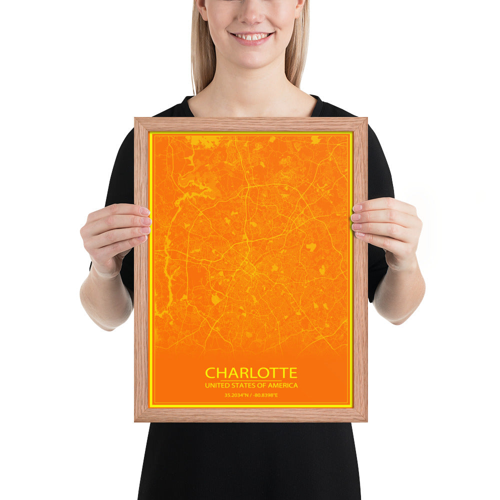 Charlotte Orange and Yellow Framed Map
