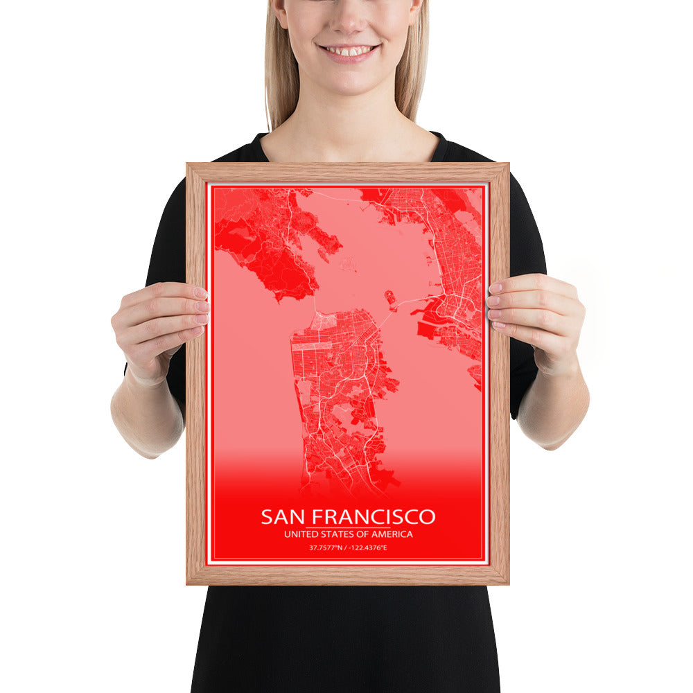 San Francisco Red and White Framed Map