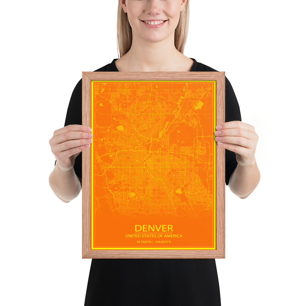 Denver Orange and Yellow Framed Map