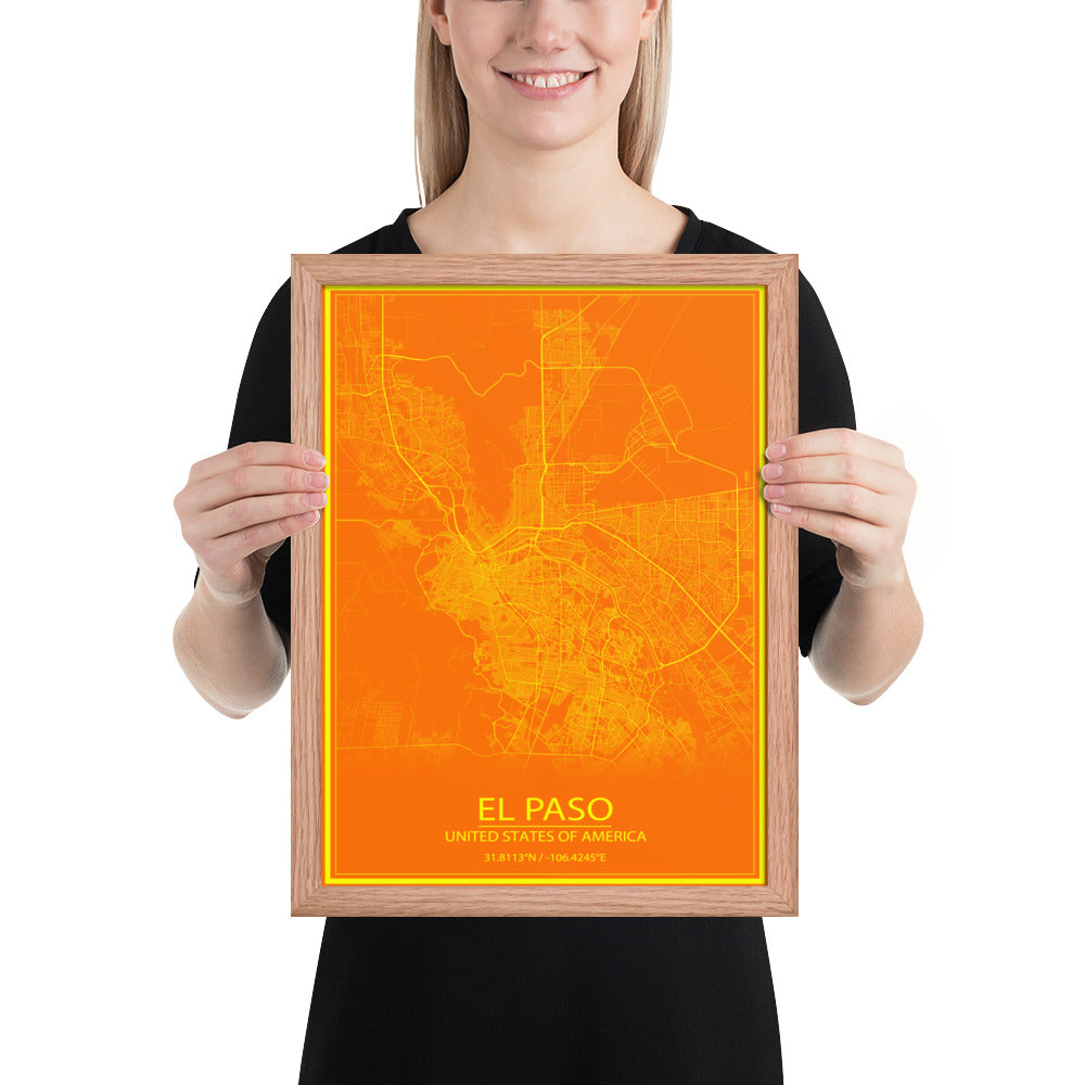 El Paso Orange and Yellow Framed Map