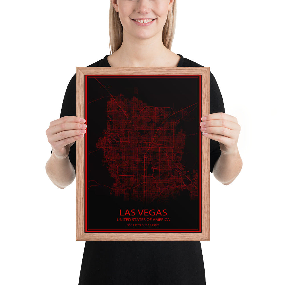 Las Vegas Black and Red Framed Map