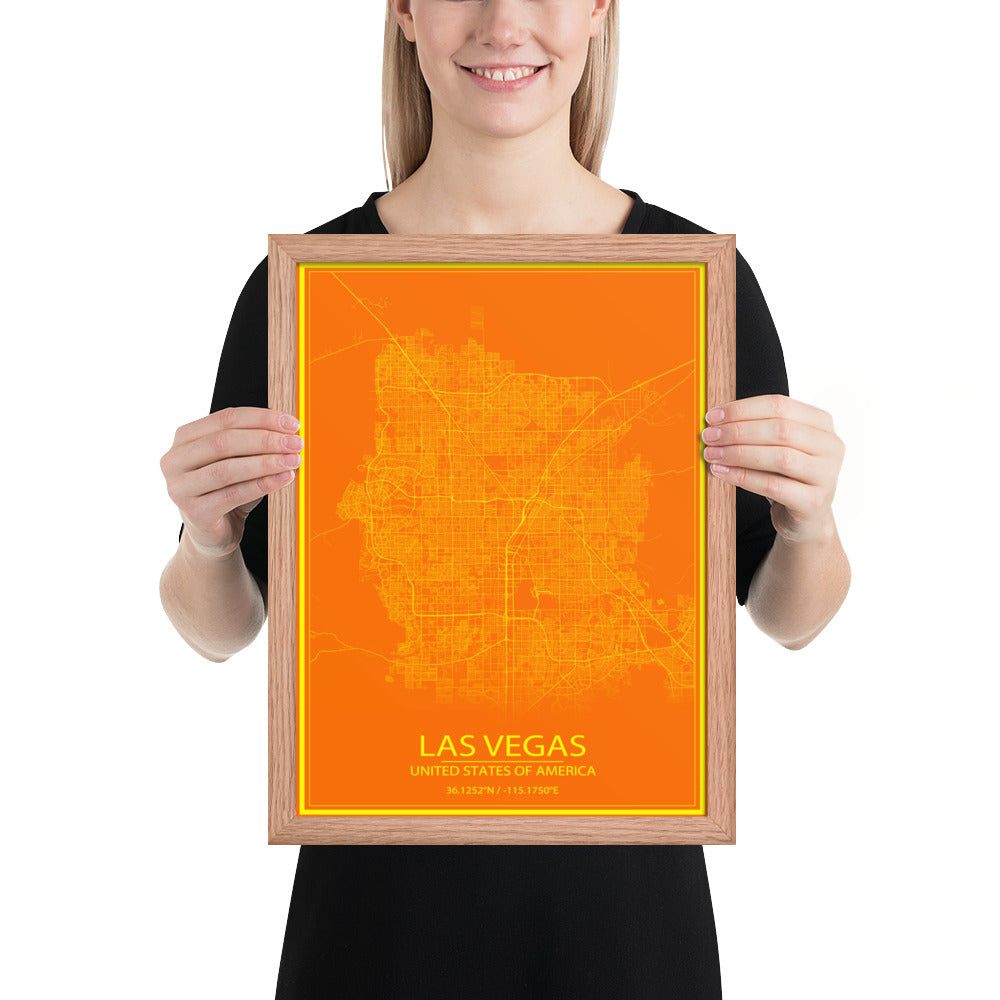 Las Vegas Orange and Yellow Framed Map