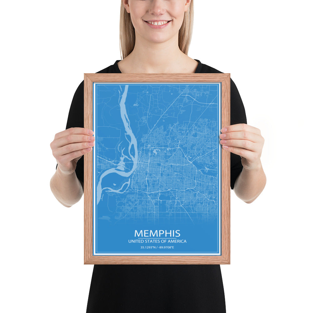 Memphis Blue and White Framed Map