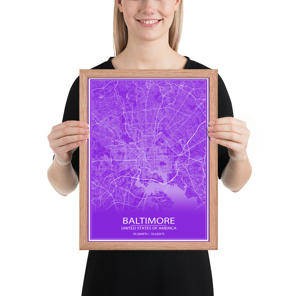 Baltimore Purple and White Framed Map