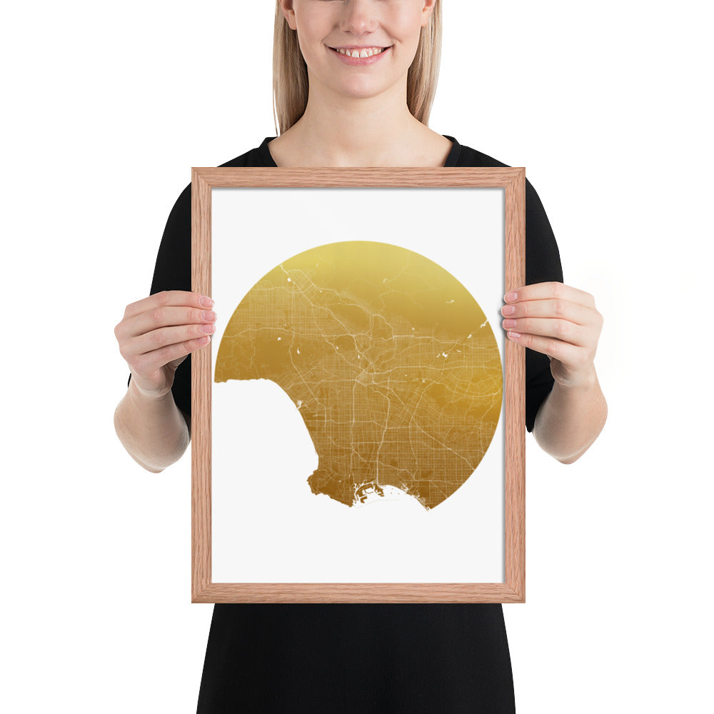 Los Angeles Gold on White Framed Map