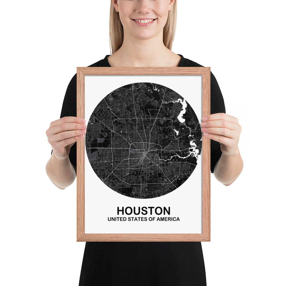 Houston Circular Black Framed Map