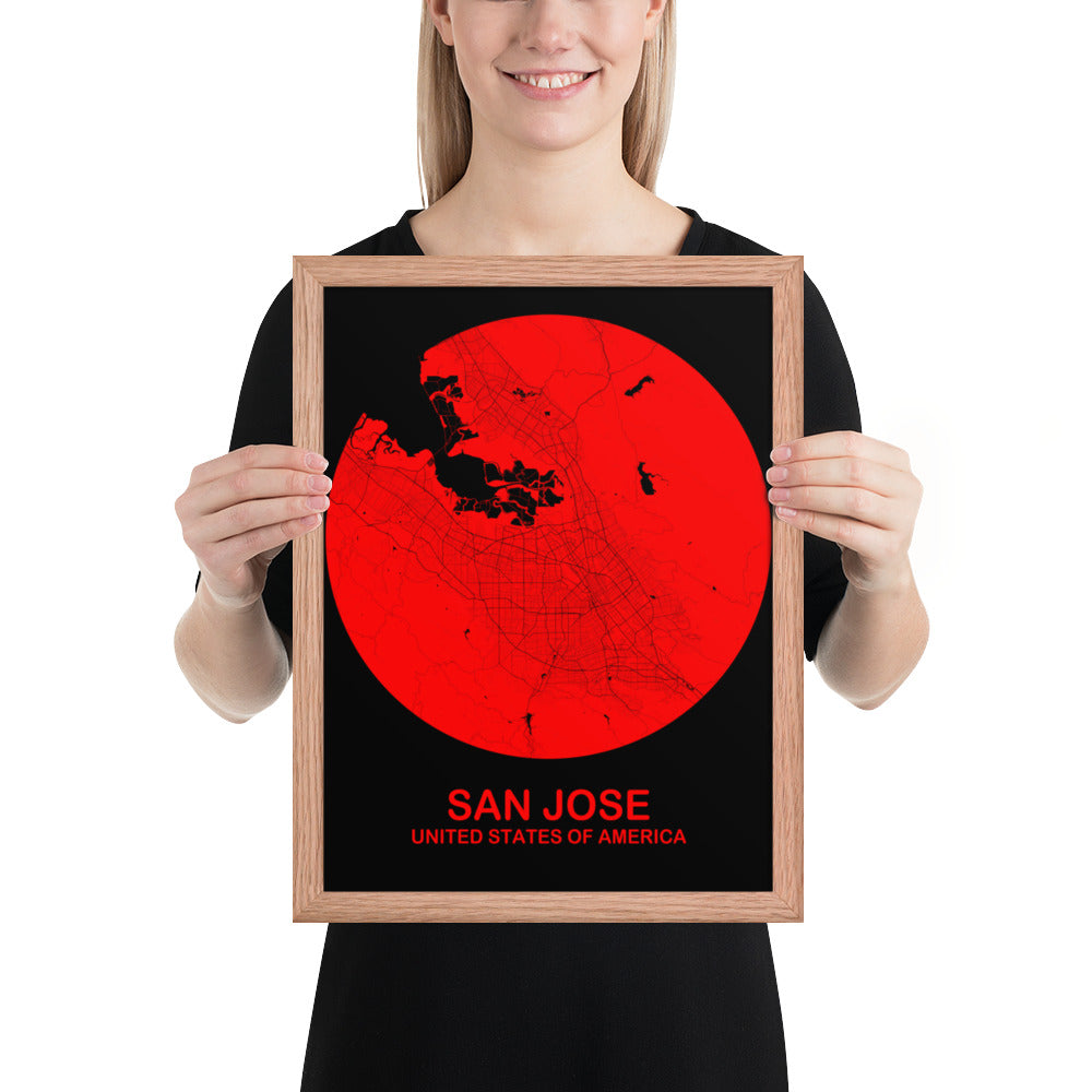 San Jose Circular Red Framed Map