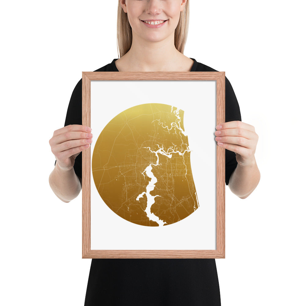 Jacksonville Gold on White Framed Map