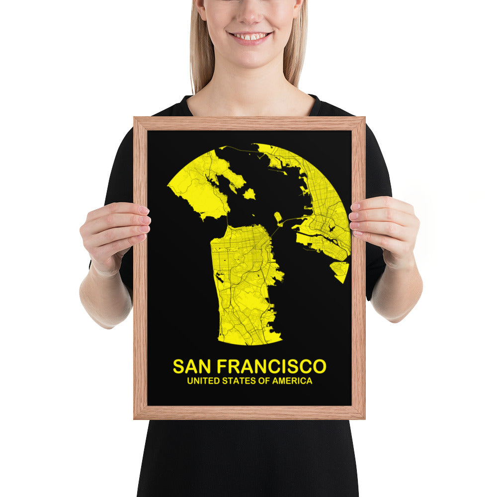 San Francisco Circular Yellow Framed Map