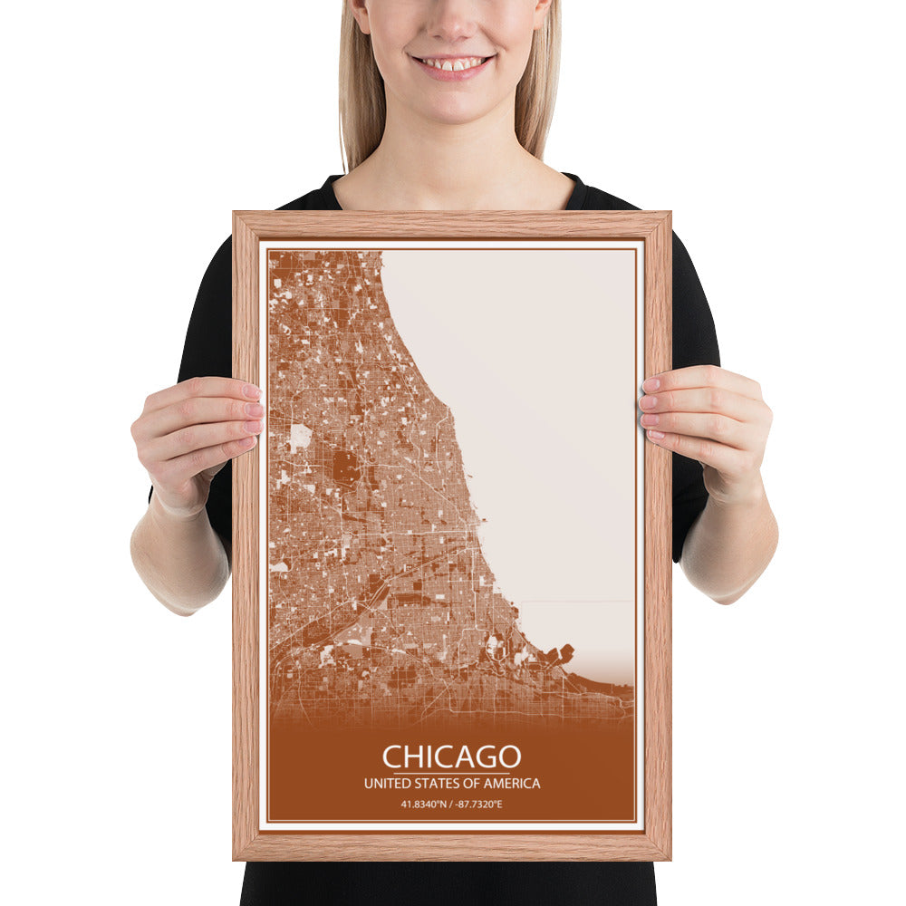 Chicago Brown and White Framed Map
