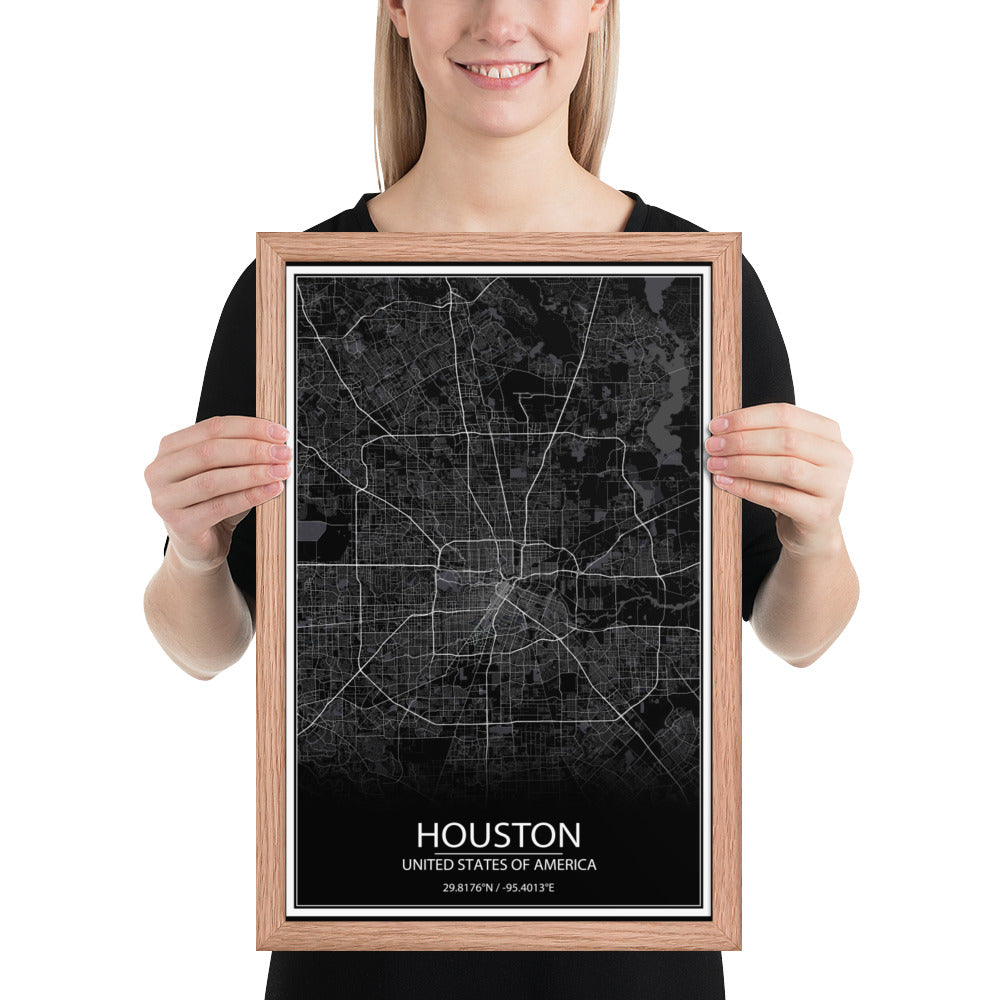 Houston Black Framed Map