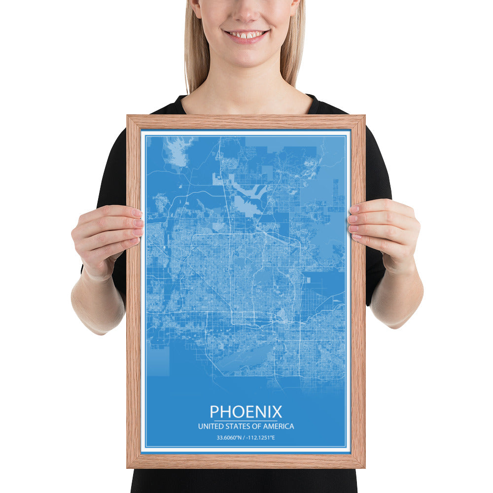 Phoenix Blue and White Framed Map
