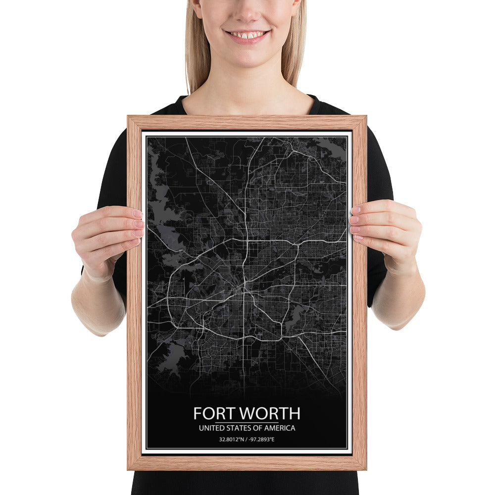 Fort Worth Black Framed Map