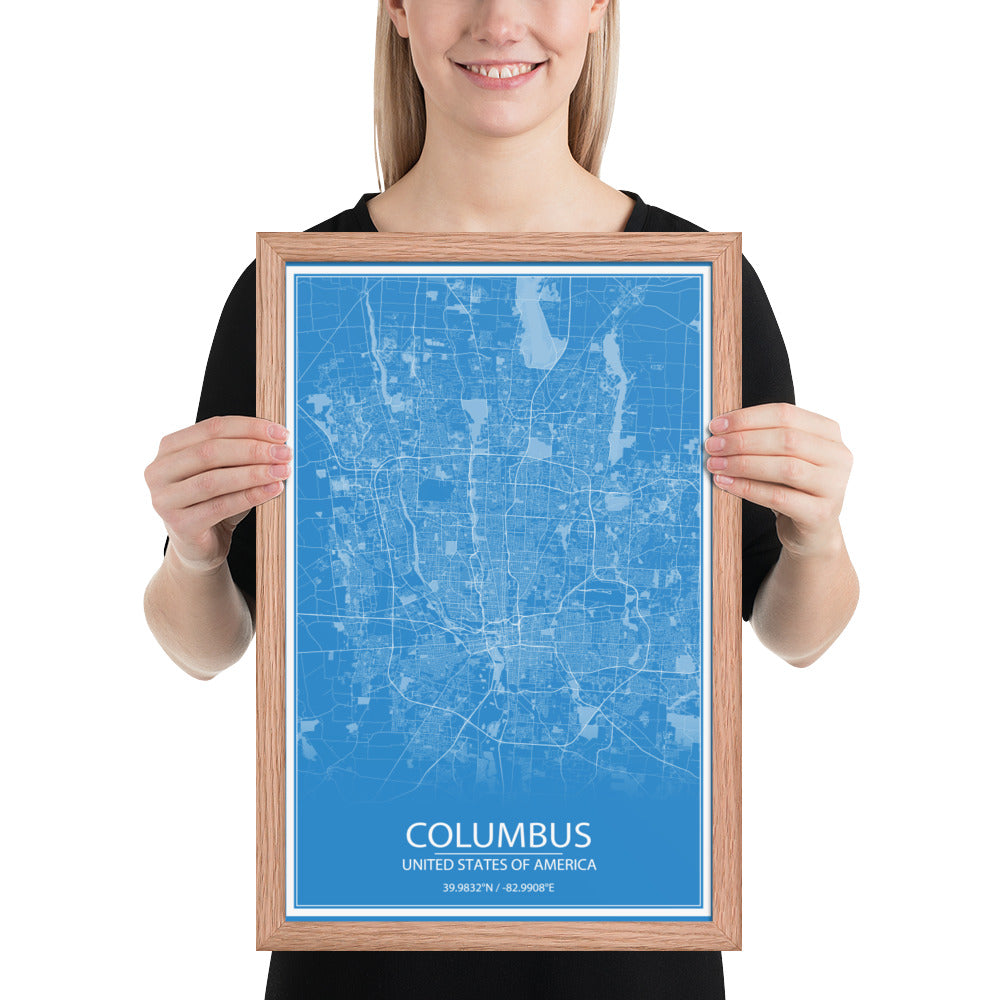 Columbus Blue and White Framed Map