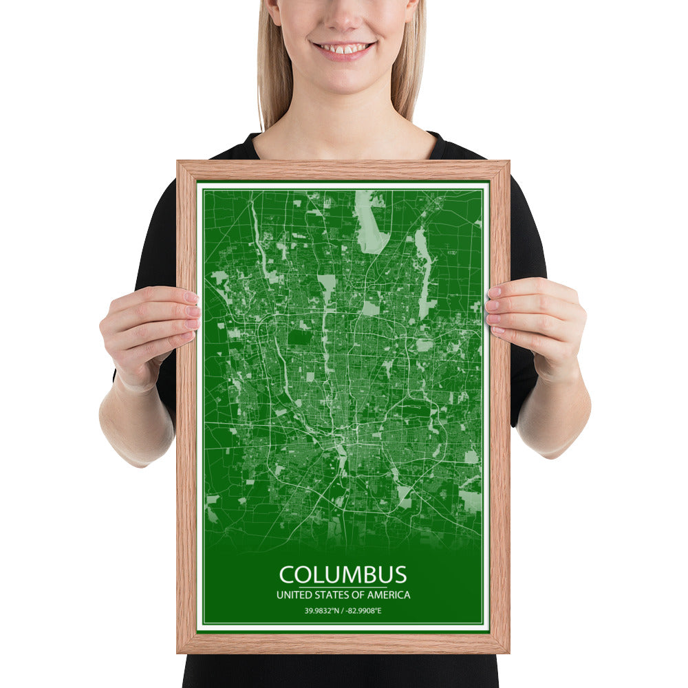 Columbus Green and White Framed Map