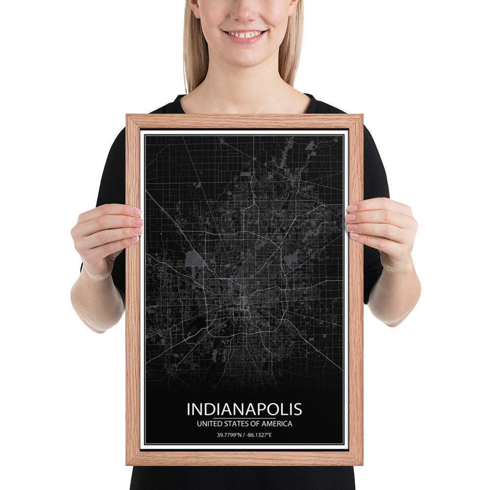 Indianapolis Black Framed Map