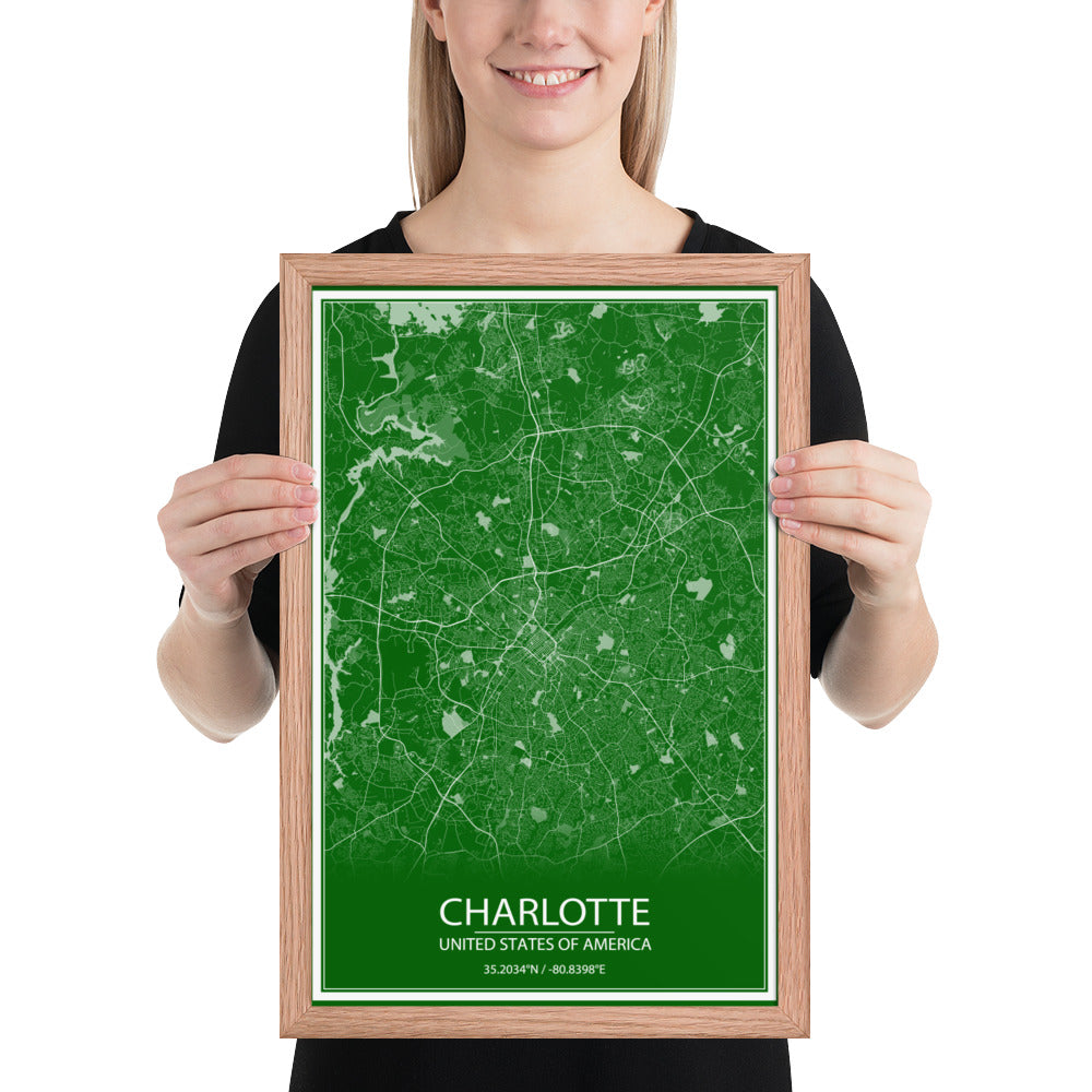 Charlotte Green and White Framed Map