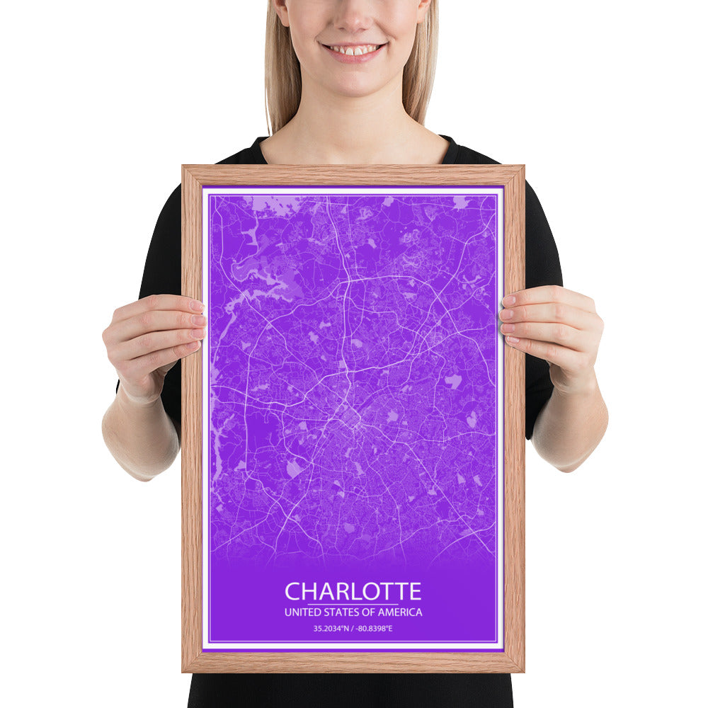 Charlotte Purple and White Framed Map