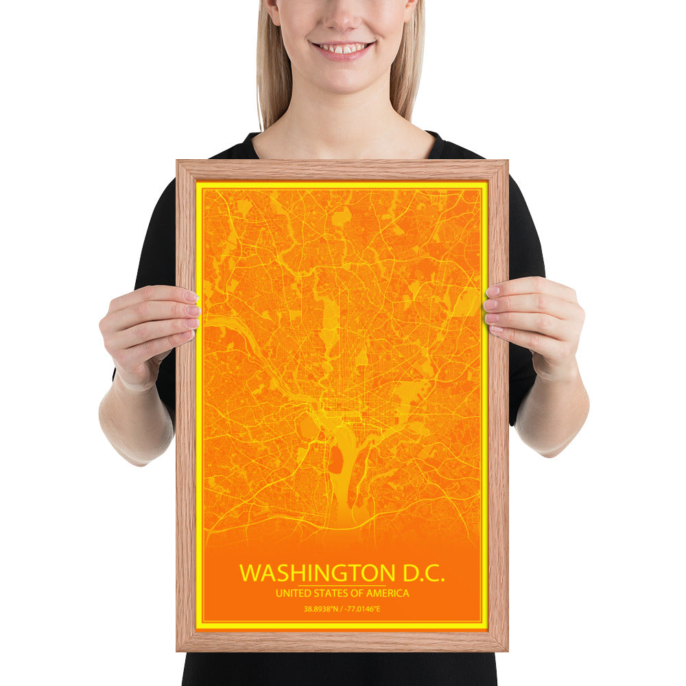 Washington, D.C. Orange and Yellow Framed Map