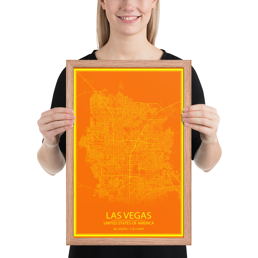 Las Vegas Orange and Yellow Framed Map