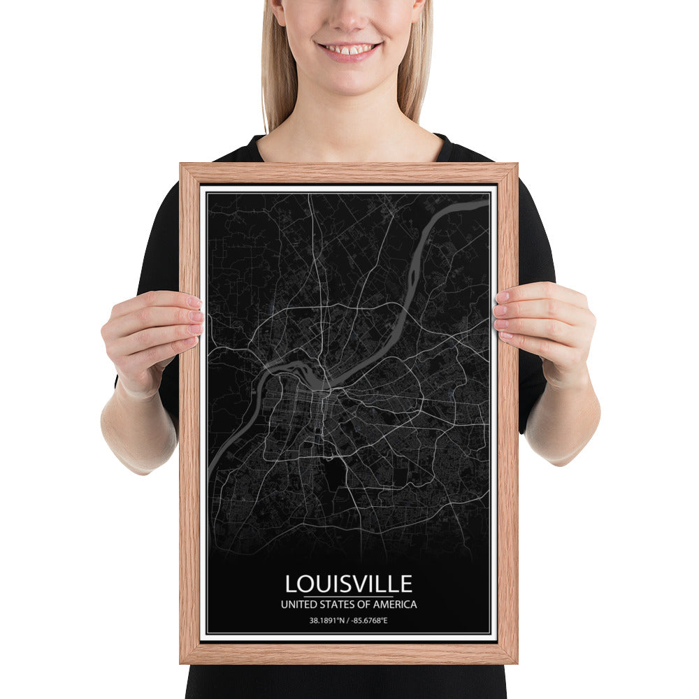 Louisville Black Framed Map