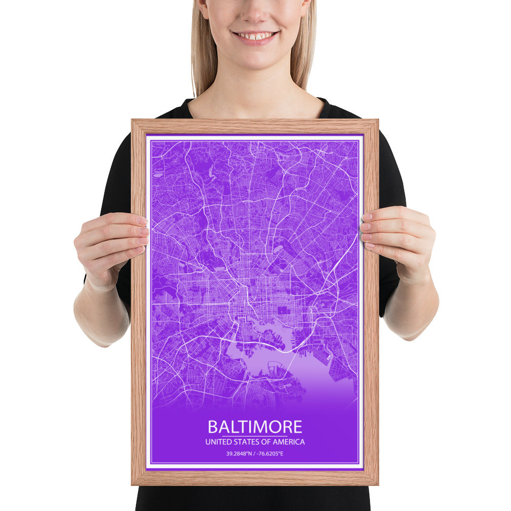 Baltimore Purple and White Framed Map