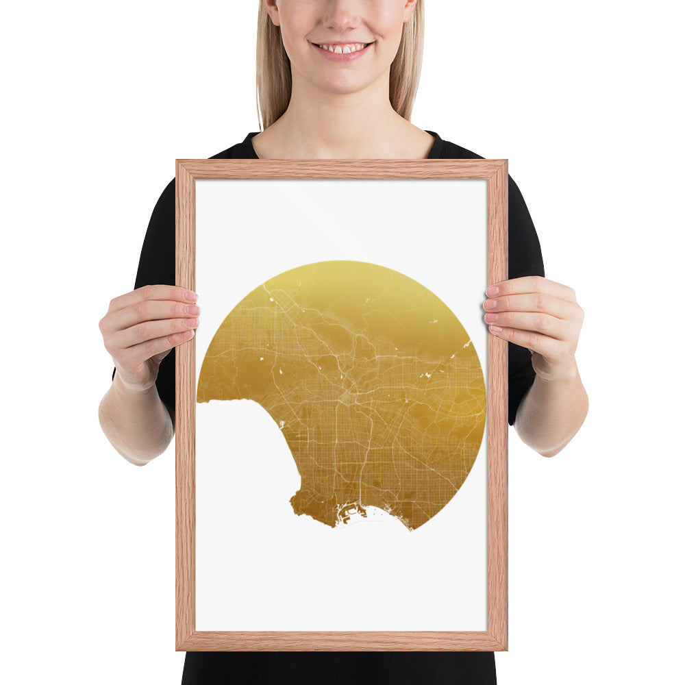 Los Angeles Gold on White Framed Map