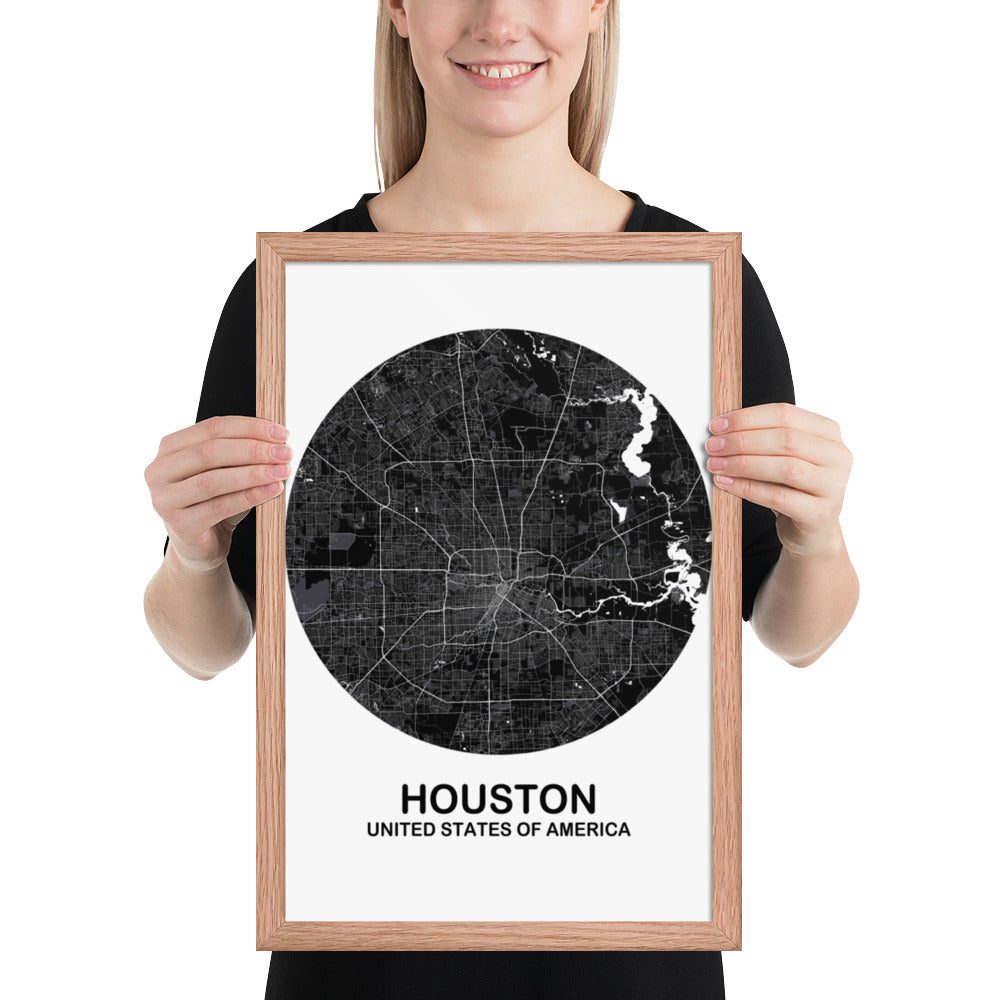 Houston Circular Black Framed Map