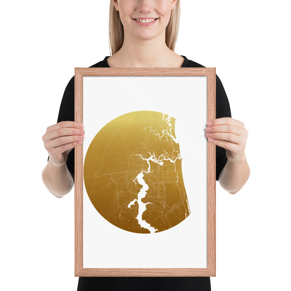 Jacksonville Gold on White Framed Map