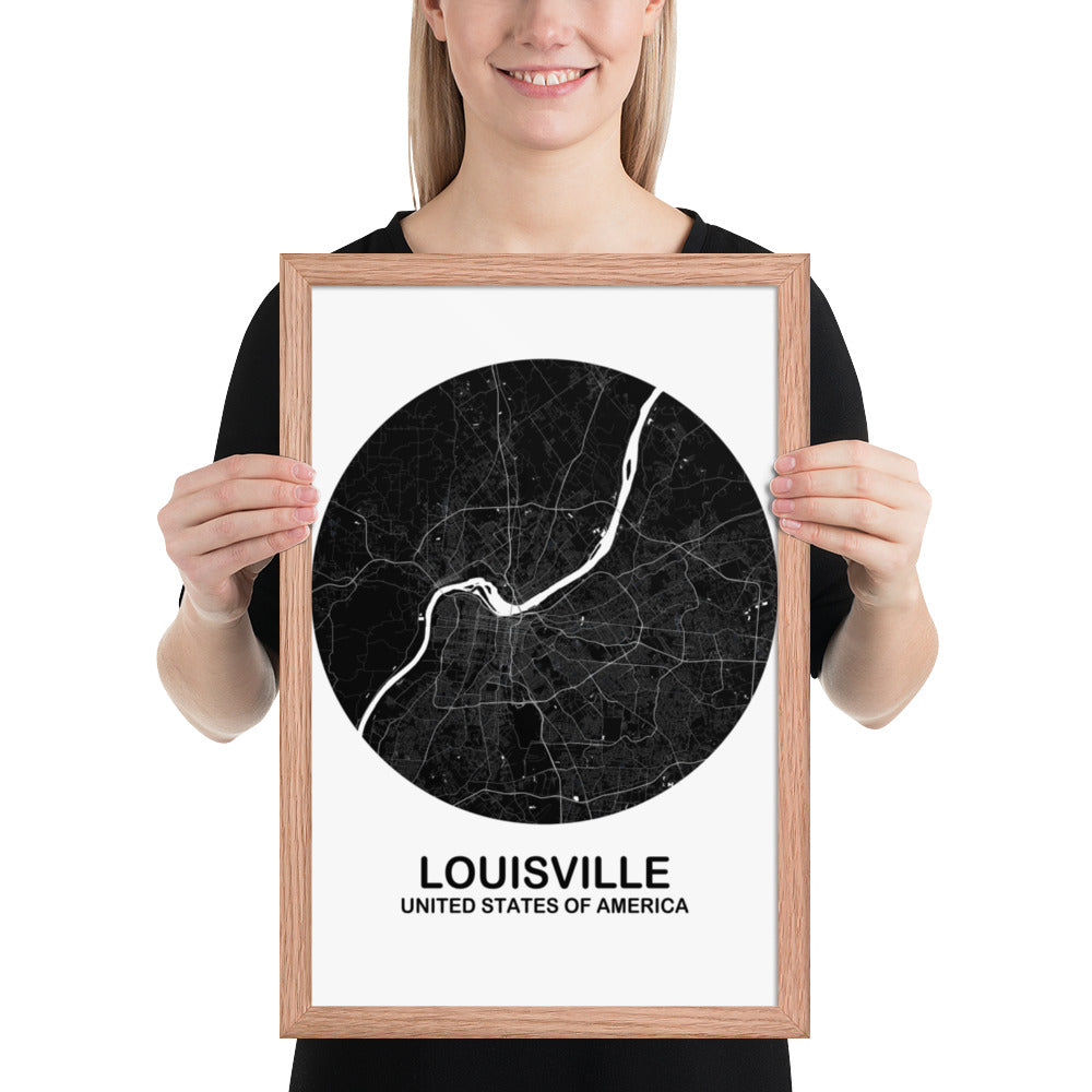 Louisville Circular Black Framed Map