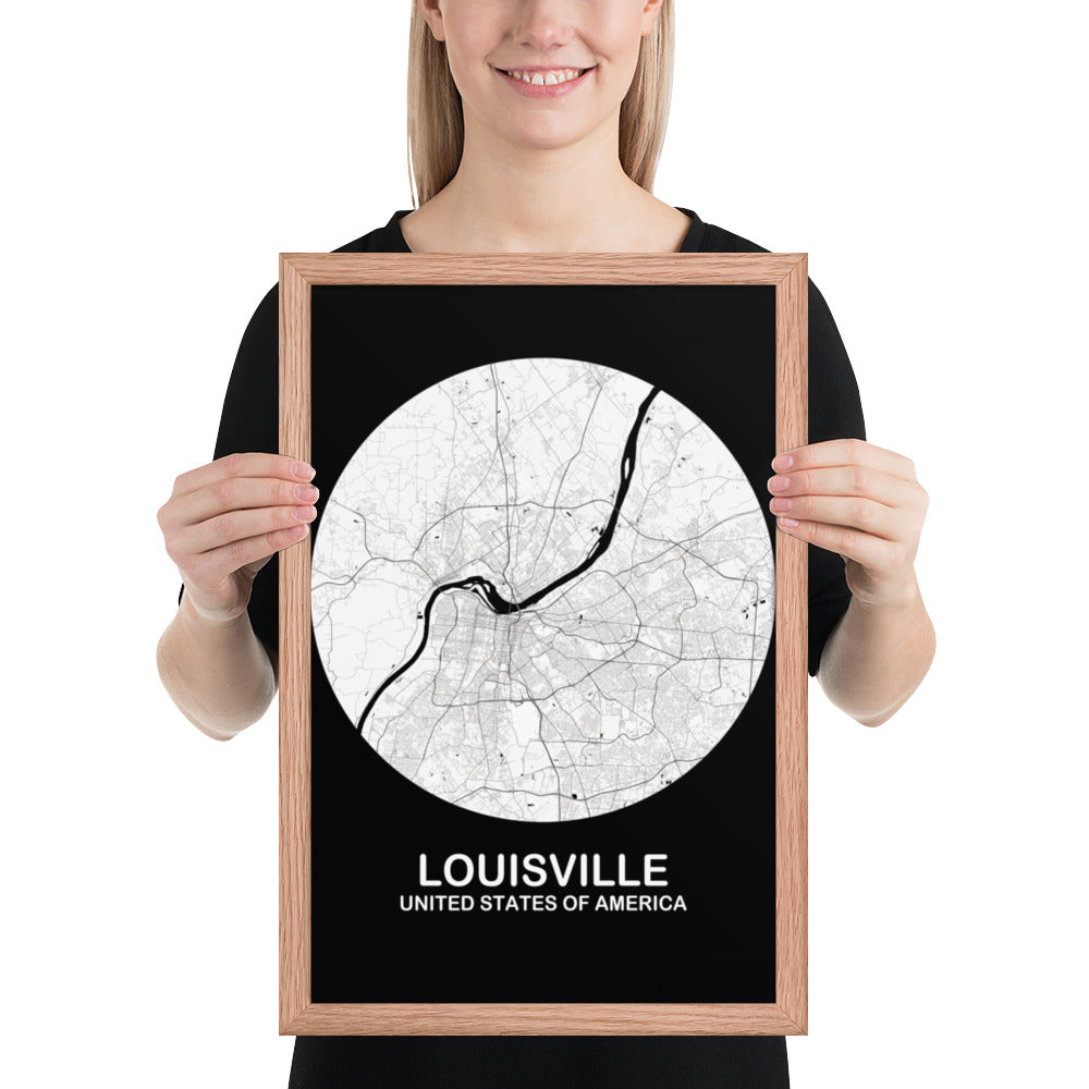 Louisville Circular White Framed Map