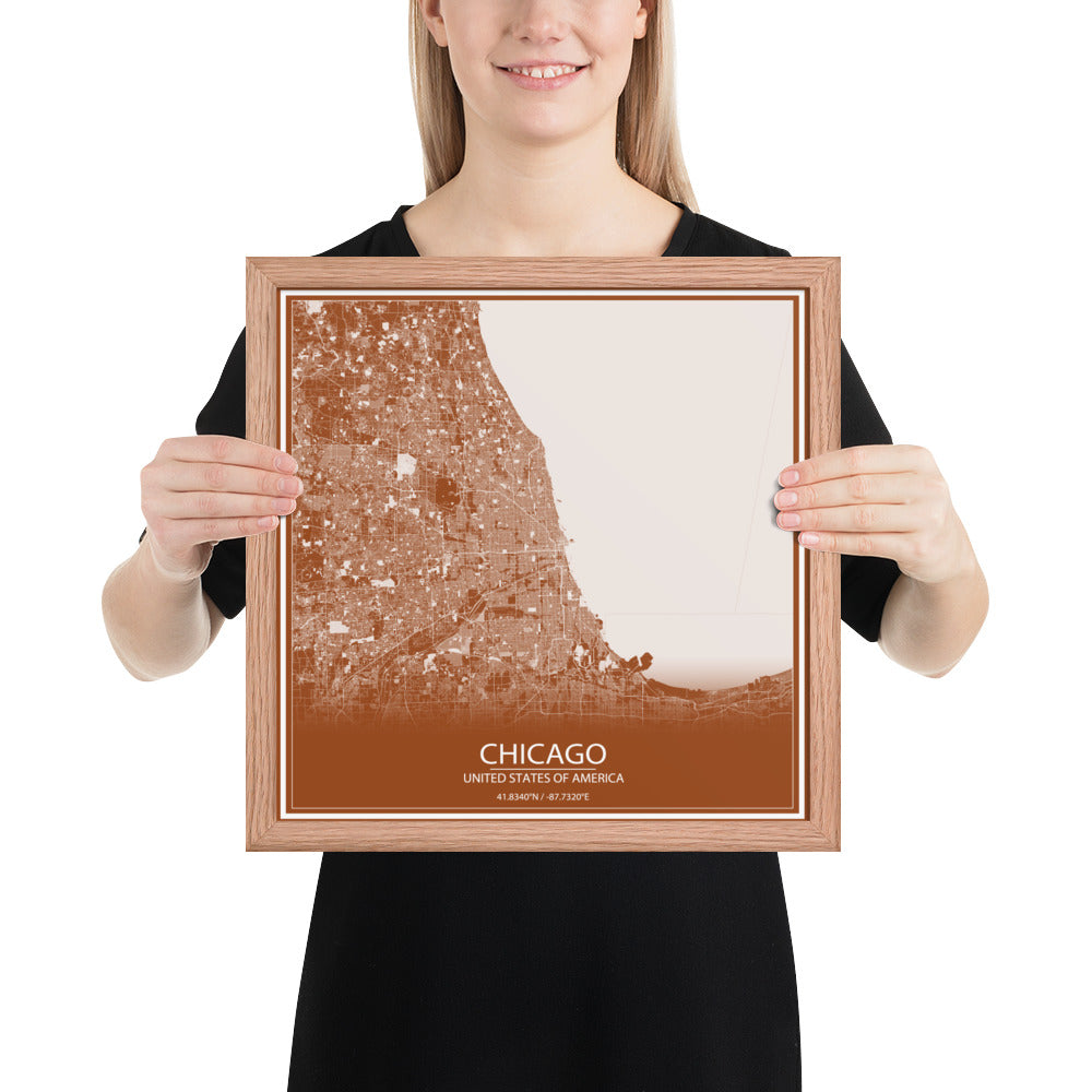 Chicago Brown and White Framed Map