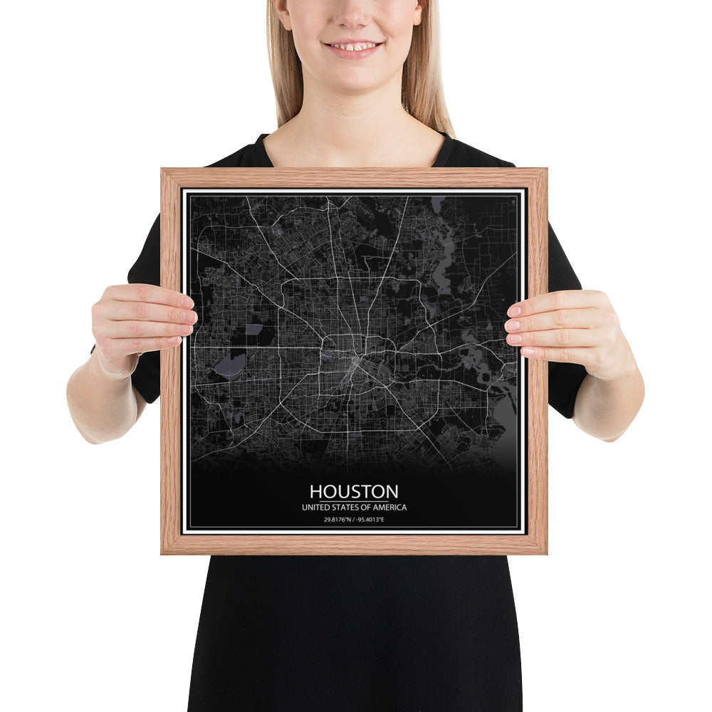 Houston Black Framed Map