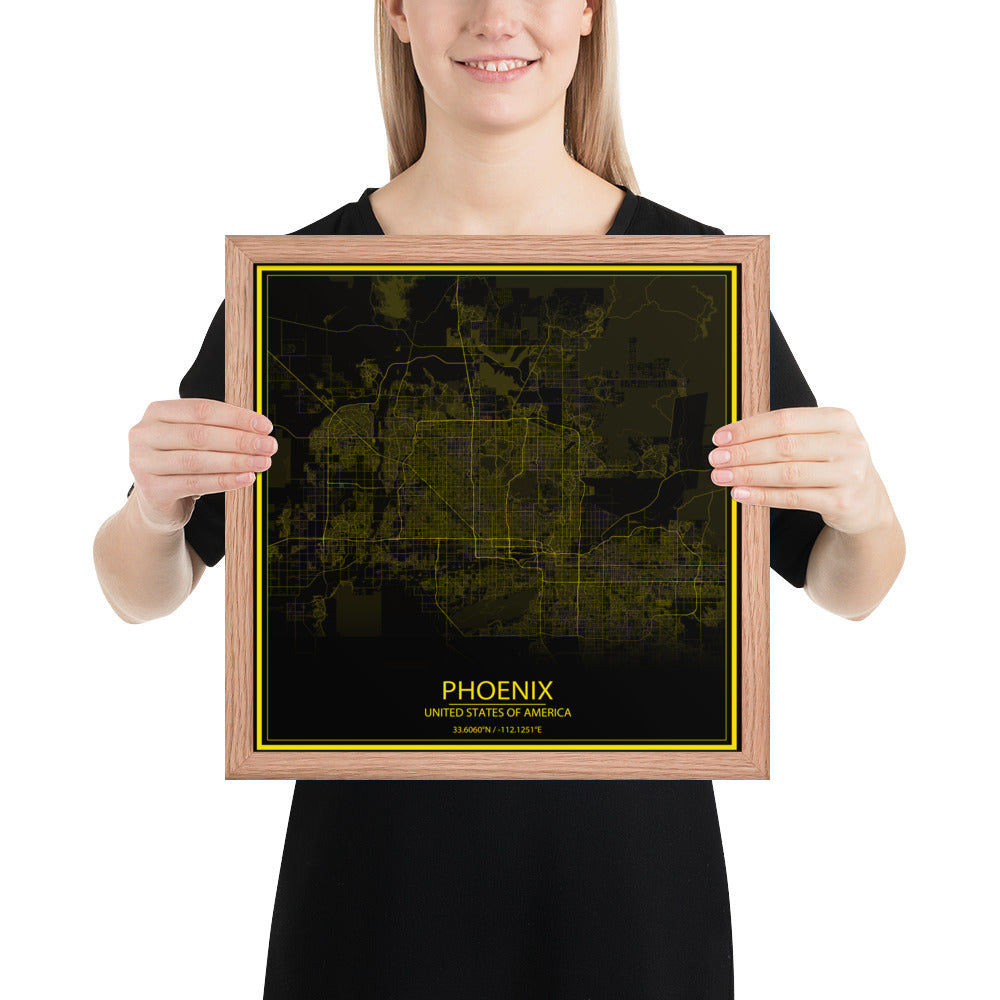 Phoenix Black and Yellow Framed Map