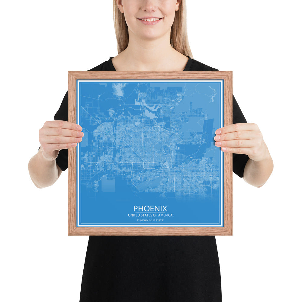 Phoenix Blue and White Framed Map